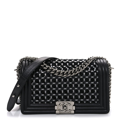 Chanel Calfskin Patent Braided Medium Boy Flap Black 1 of 13
