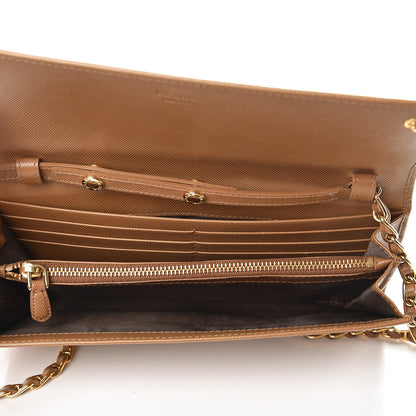 Prada Saffiano Metal Oro Chain Wallet Caramel 5 of 8