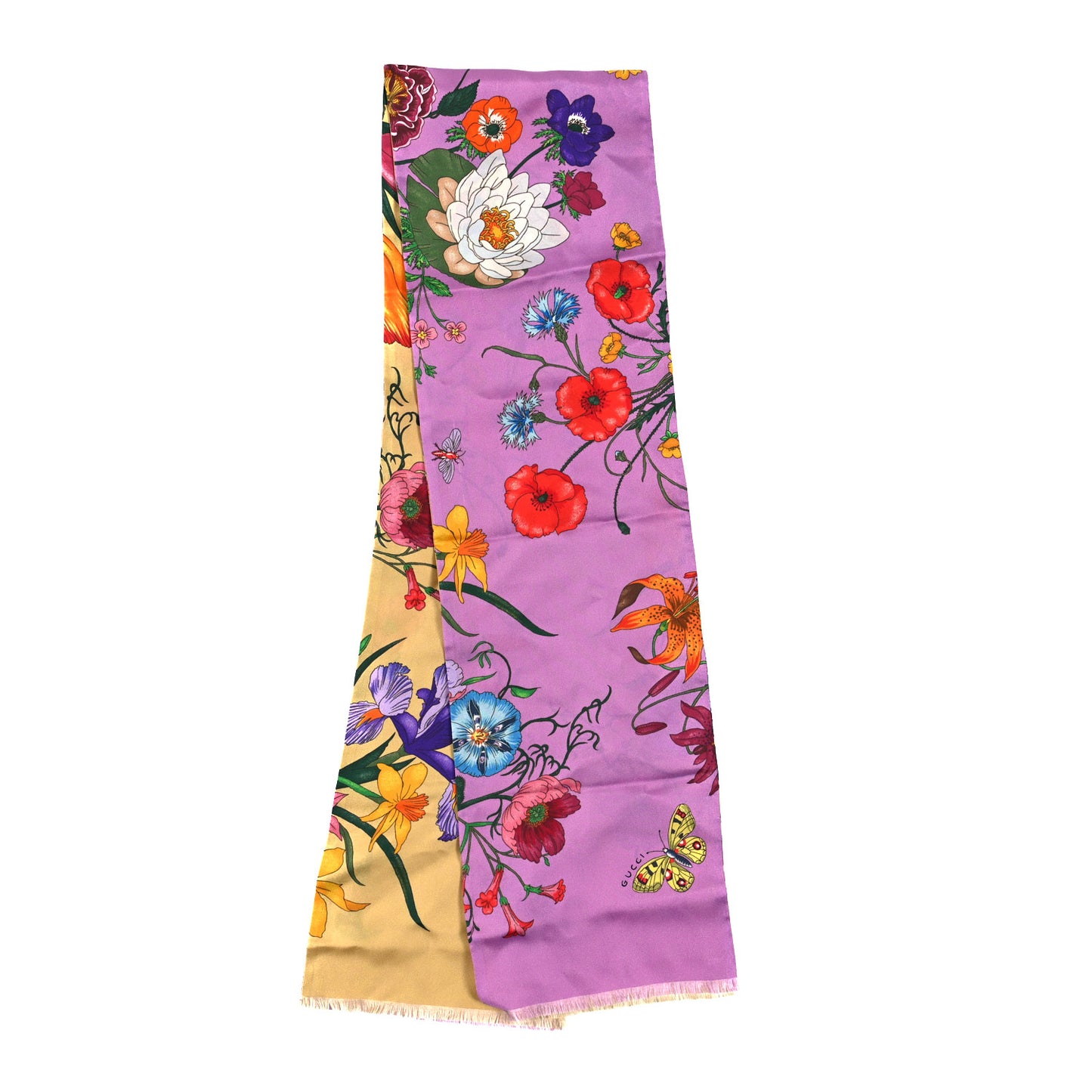 Silk Twill Flora Long Scarf Beige Pink