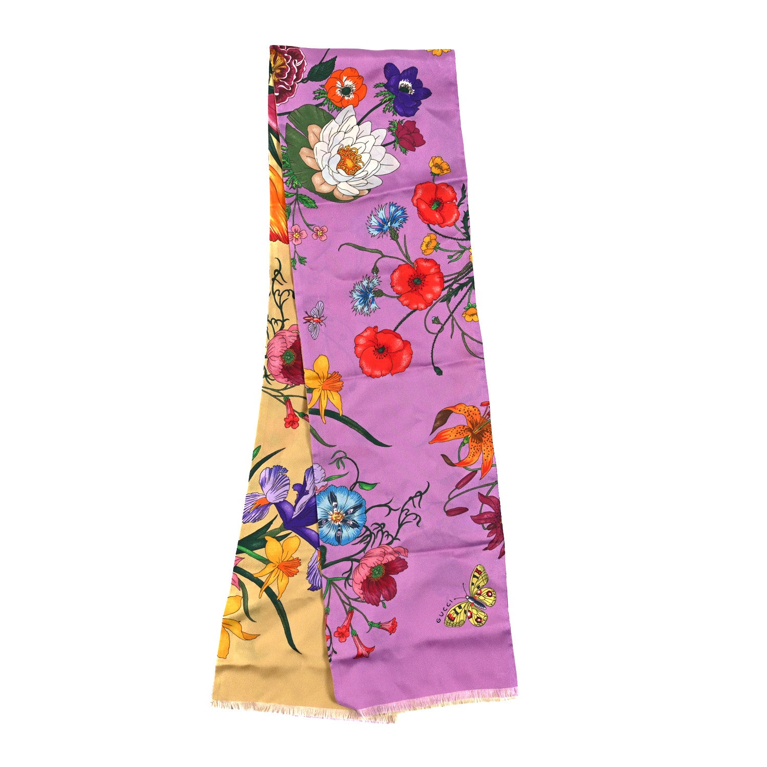 Gucci Silk Twill Flora Long Scarf Beige Pink 2 of 3