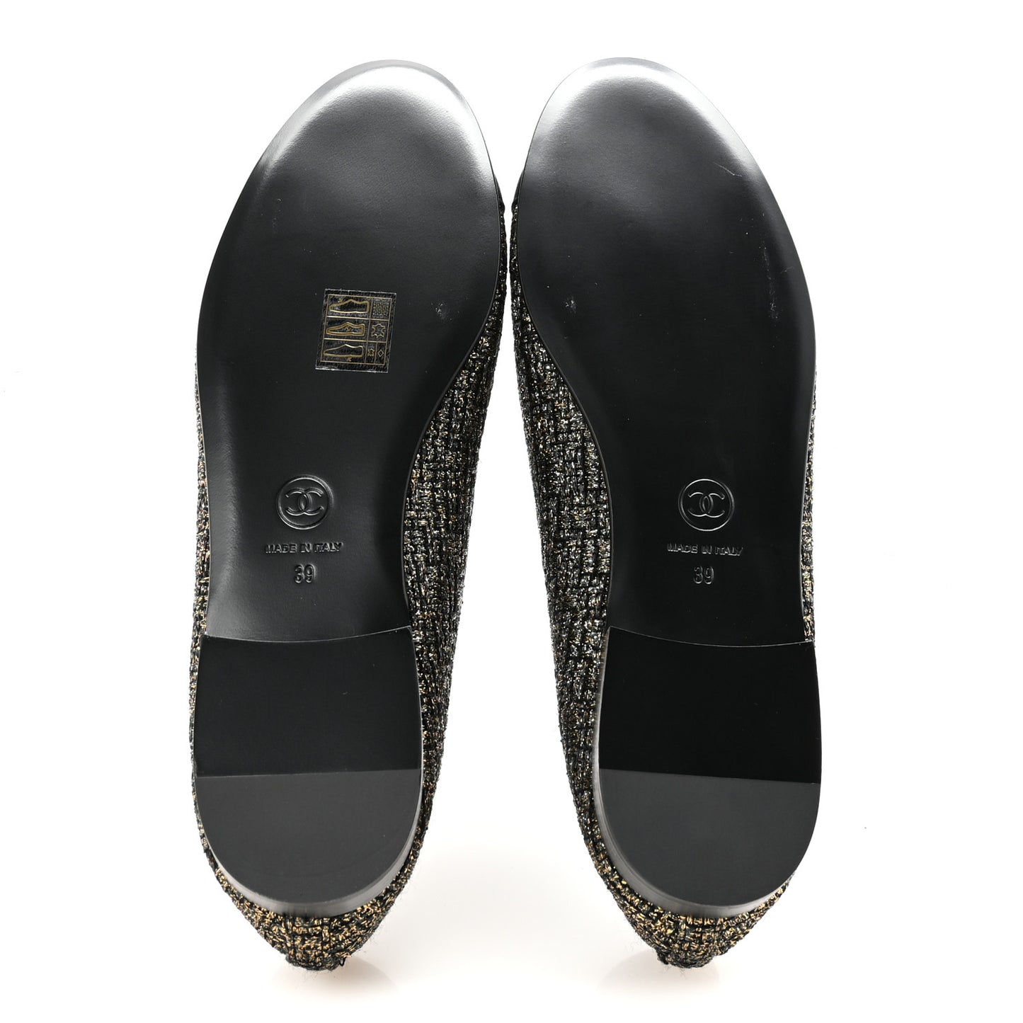 Tweed Grosgrain Cap Toe Ballerina Flats 39 Gold Black