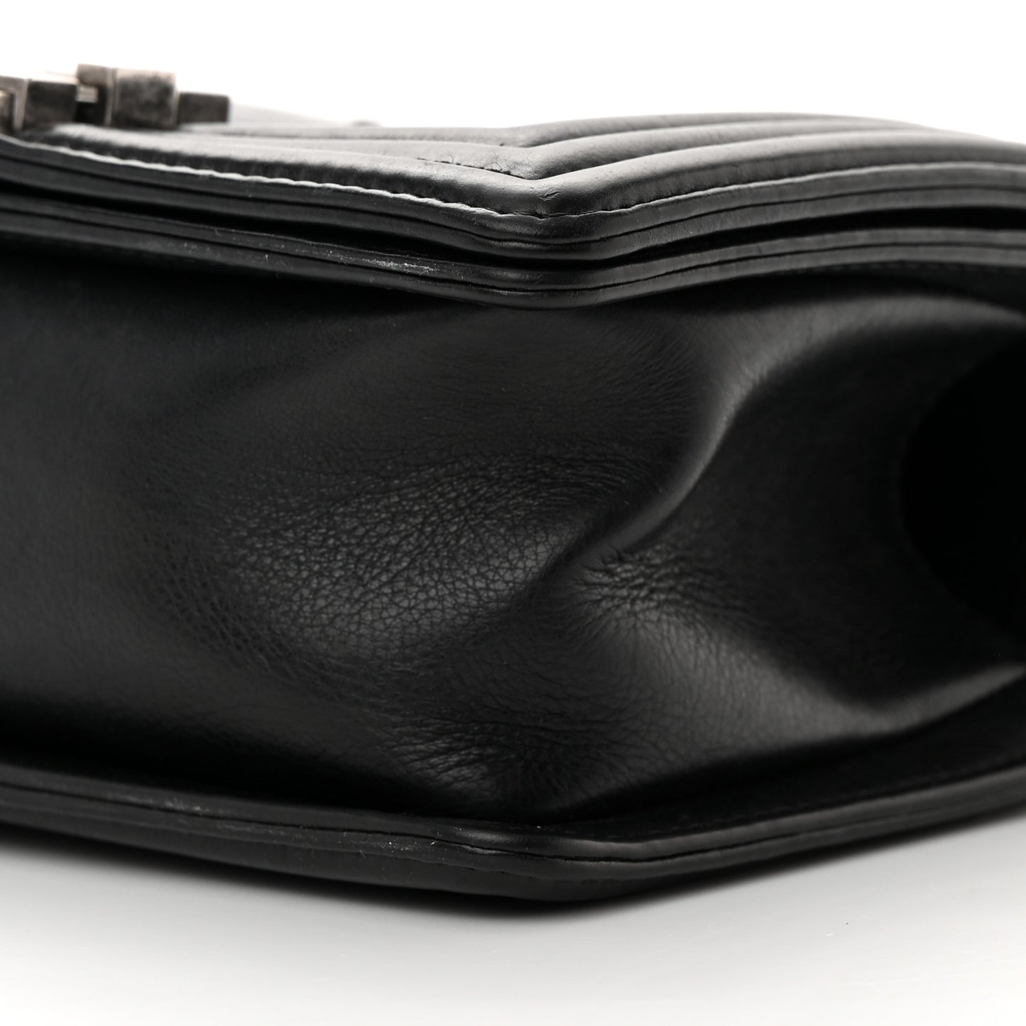 Calfskin Double Stitch Small Boy Flap Black