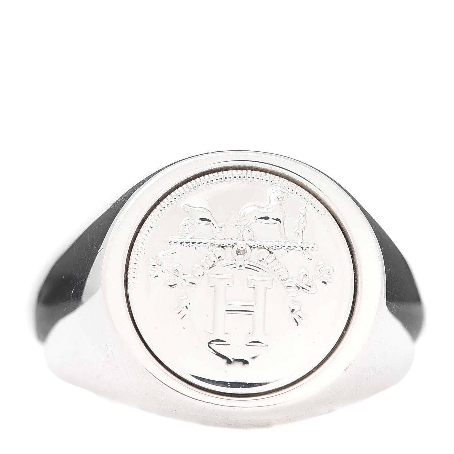 Hermes Sterling Silver PM Ex-Libris Signet Ring 57 8 1 of 4