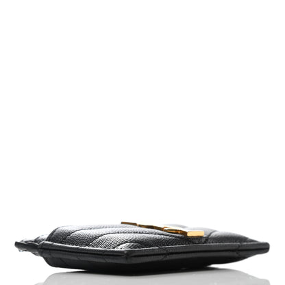 Saint Laurent Grain De Poudre Matelasse Chevron Monogram Credit Card Case Black 3 of 5