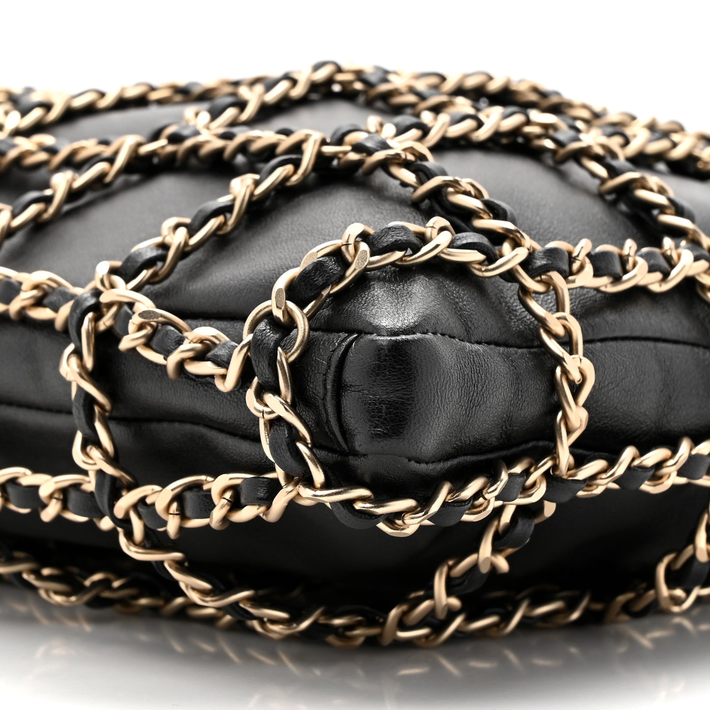 Lambskin Large Shopping Chain Tote Black