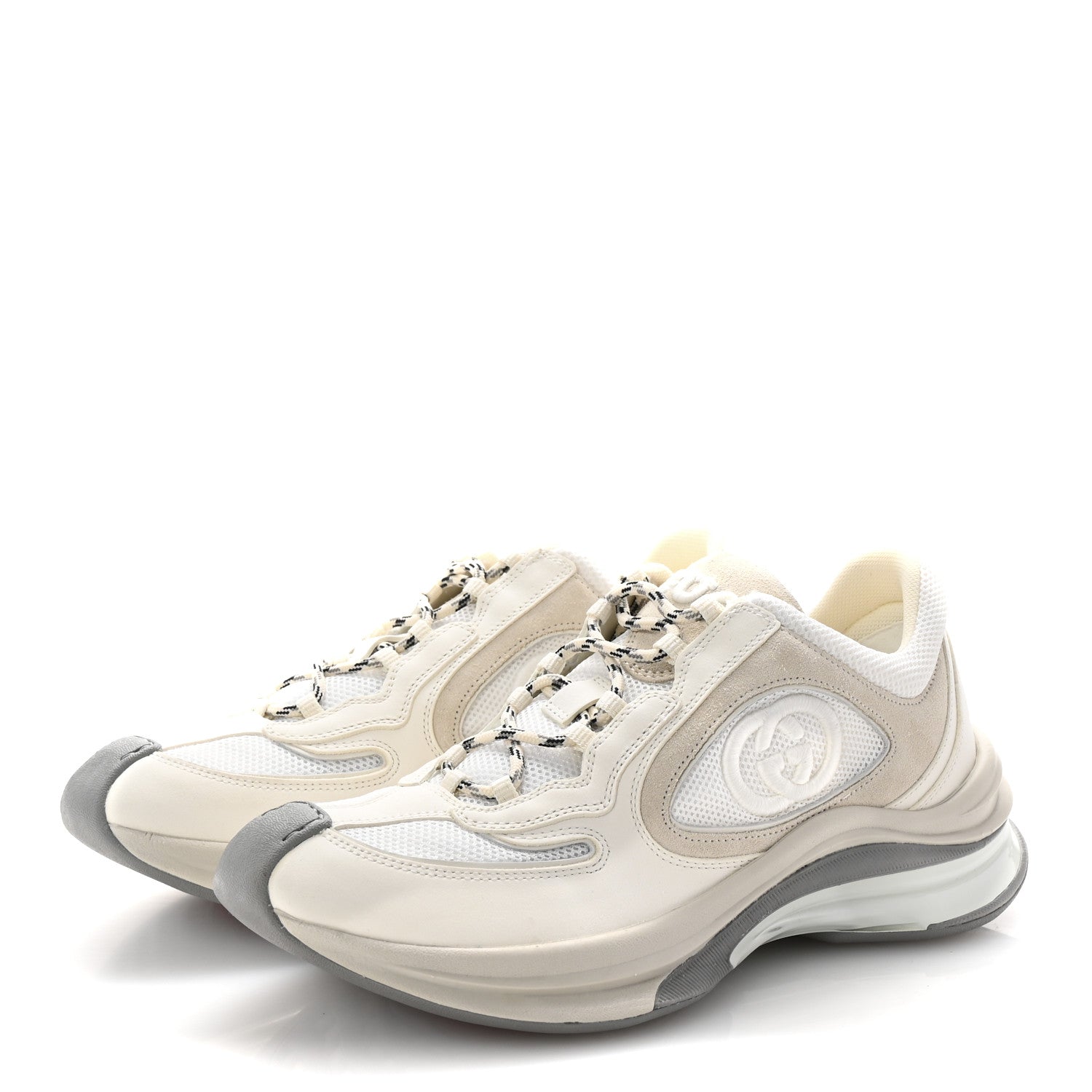 Gucci Technical Knit Fabric Suede Calfskin Womens Gucci Run Sneakers 38.5 Off White Grey 4 of 9