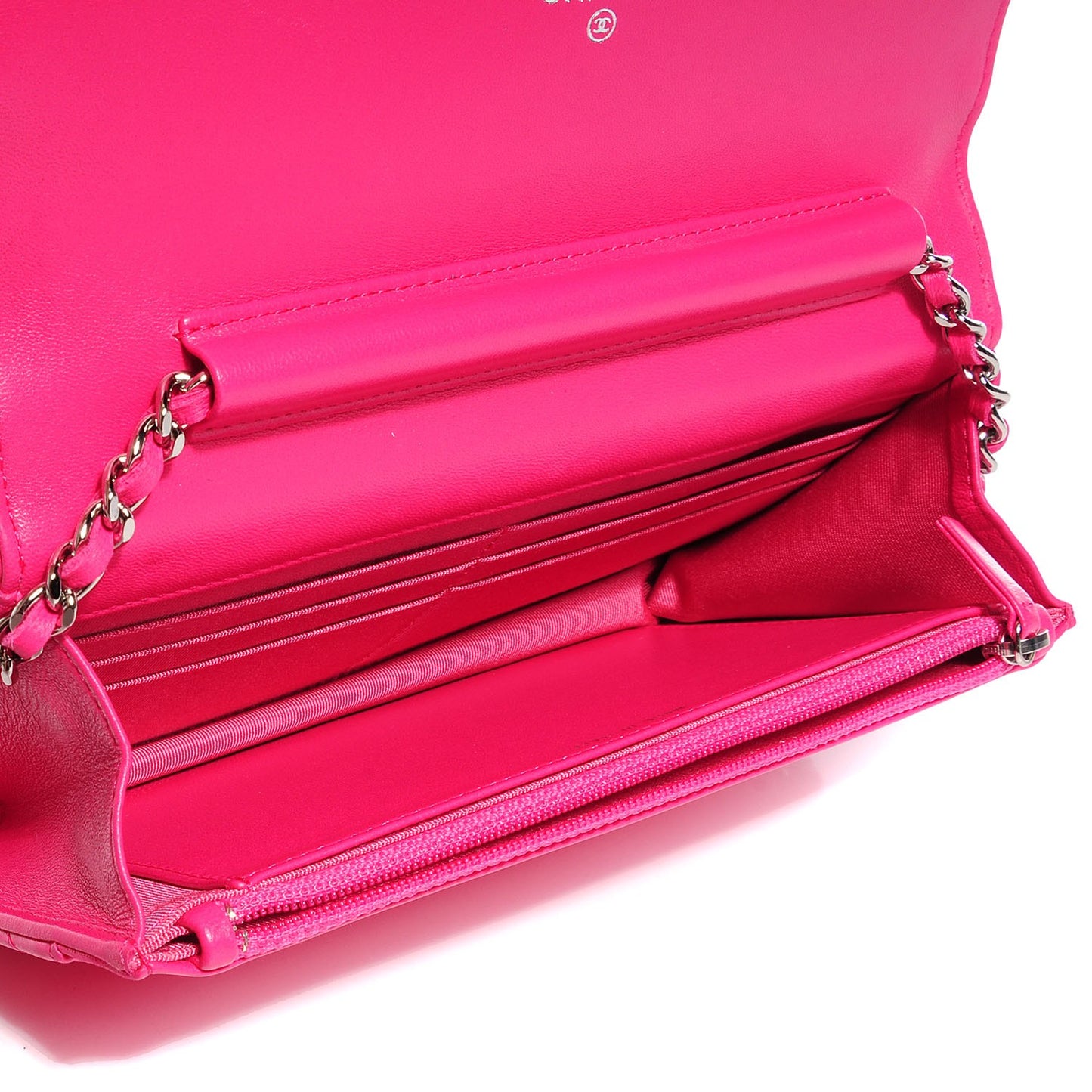 Lambskin Quilted Wallet On Chain WOC Fuchsia