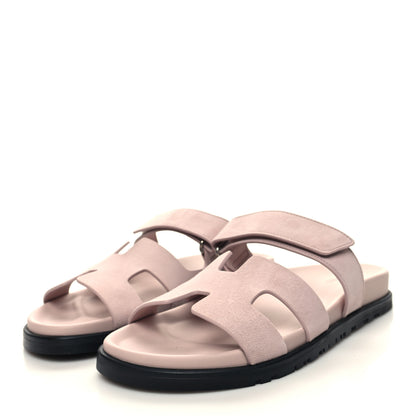 Hermes Suede Goatskin Womens Chypre Sandals 39 Rose Porcelaine 3 of 9