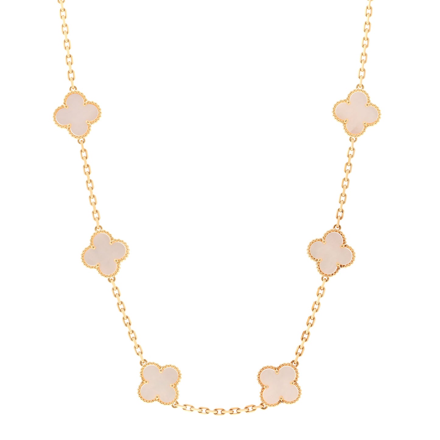 18K Yellow Gold Mother of Pearl 10 Motifs Vintage Alhambra Necklace