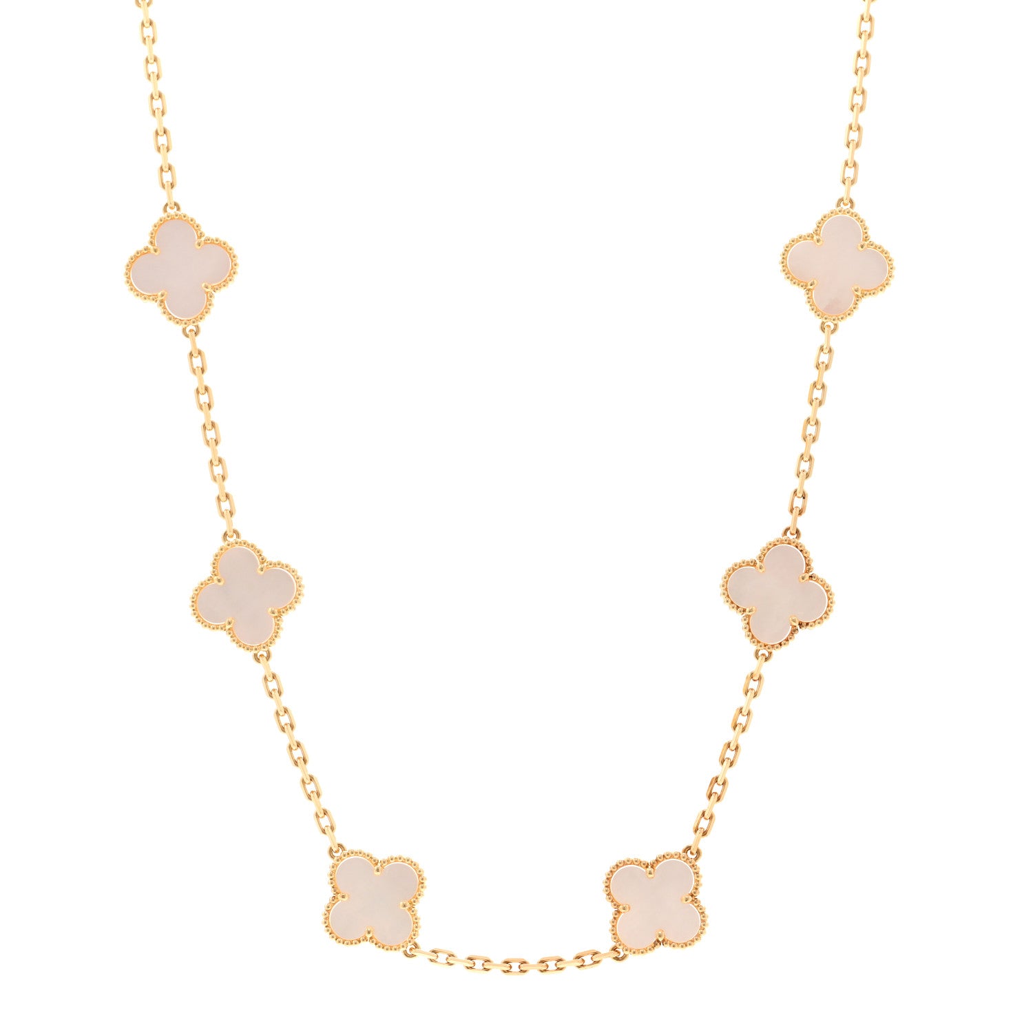 Van Cleef & Arpels 18K Yellow Gold Mother of Pearl 10 Motifs Vintage Alhambra Necklace 1 of 6