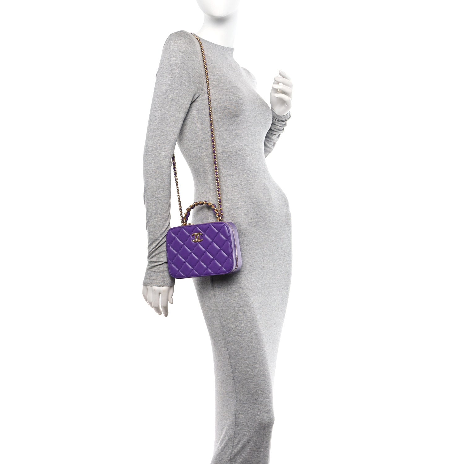 Chanel Lambskin Quilted Top Handle Small Vanity Case Purple 2 of 10