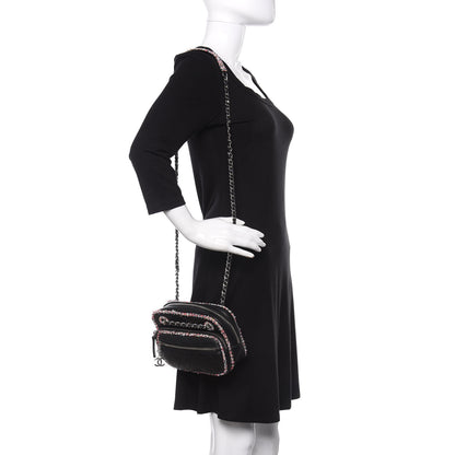 Chanel Lambskin Quilted Tweed Elegant Trim Front Zip Camera Case Black 2 of 9