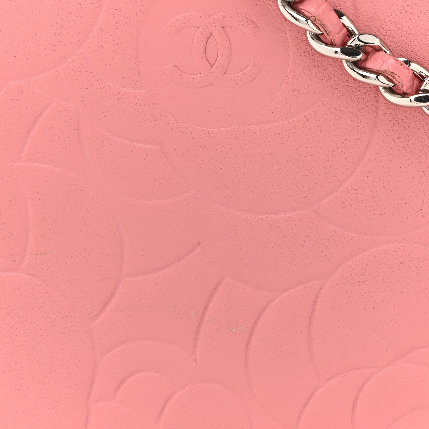 Chanel Lambskin Camellia Embossed Wallet on Chain WOC Pink 9 of 19