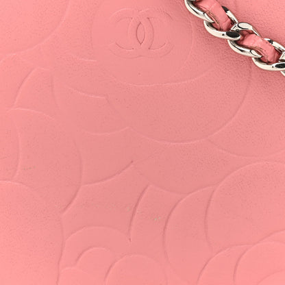 Chanel Lambskin Camellia Embossed Wallet on Chain WOC Pink 9 of 19