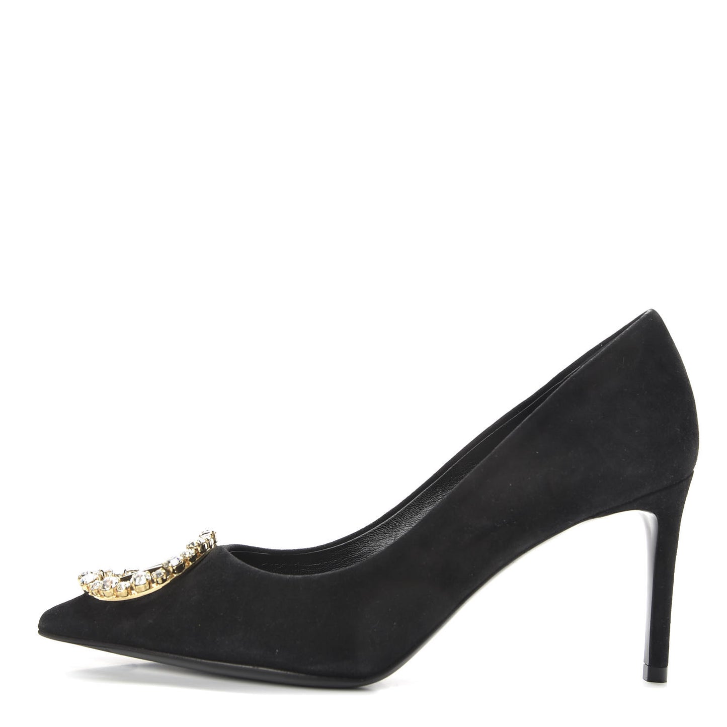 Suede Baby Goat Swarovski Crystal Madeleine Pumps 37.5 Black