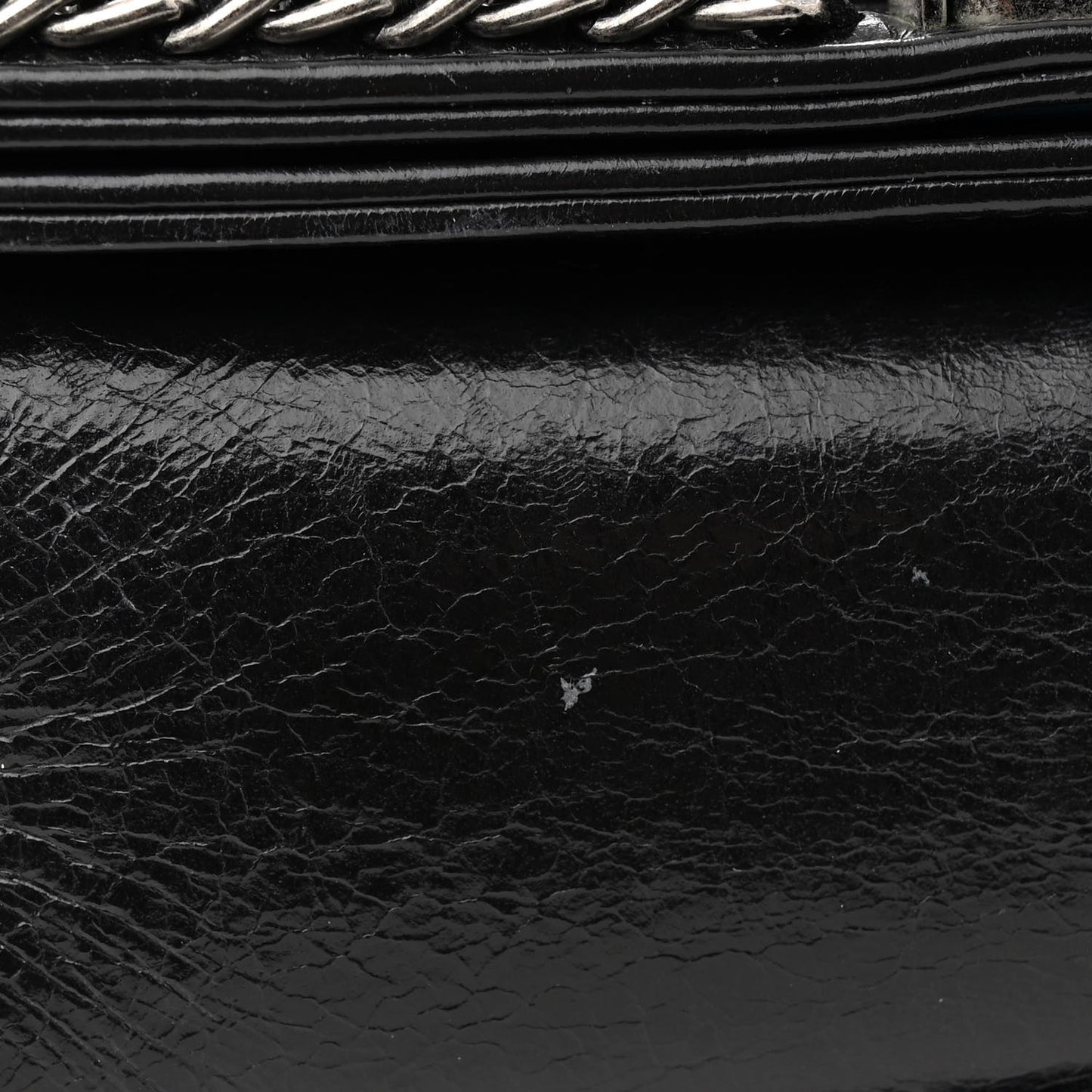 Glazed Calfskin Quilted Medium Chain Around Boy Flap Black