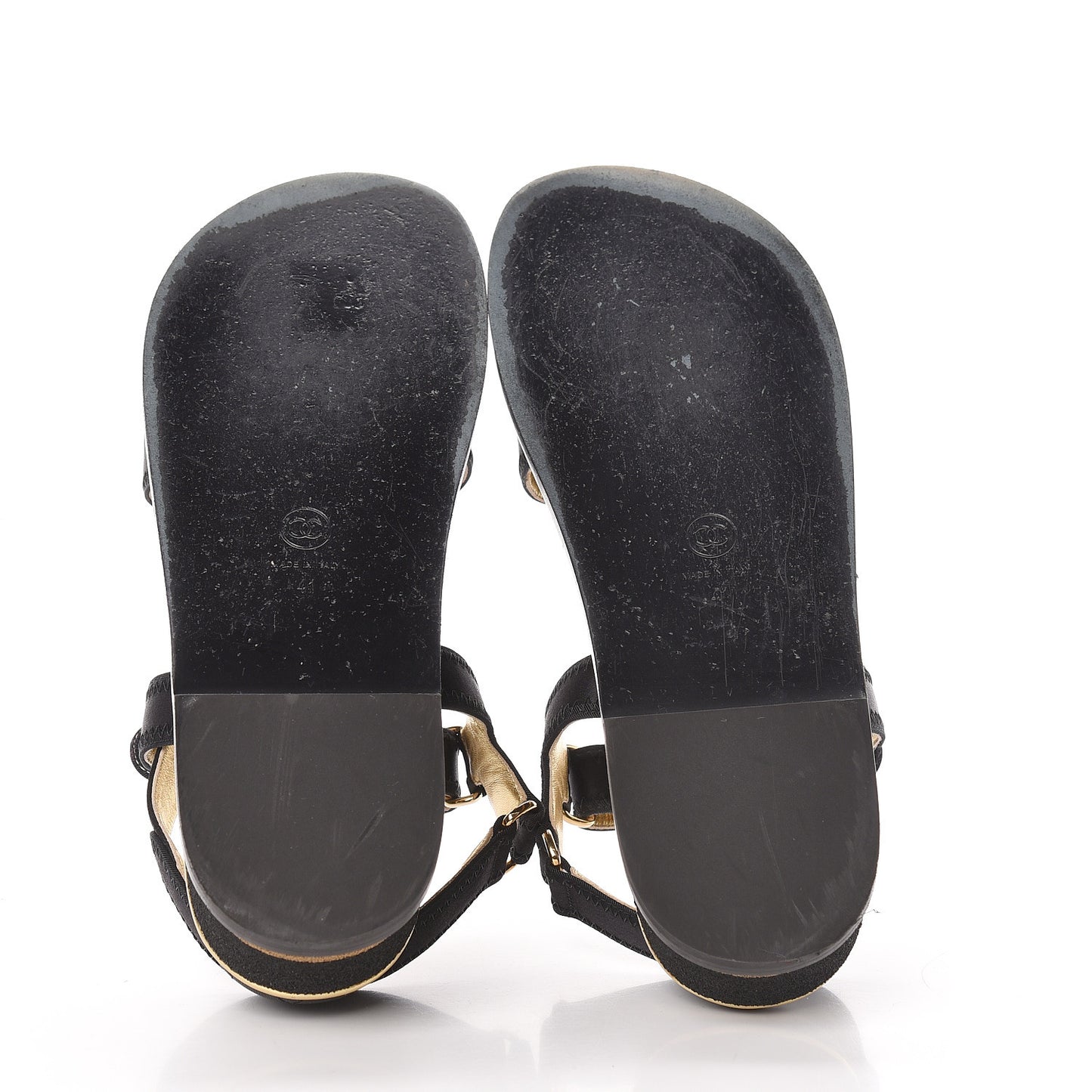 Satin CC Flat Sandals 41 Black Gold