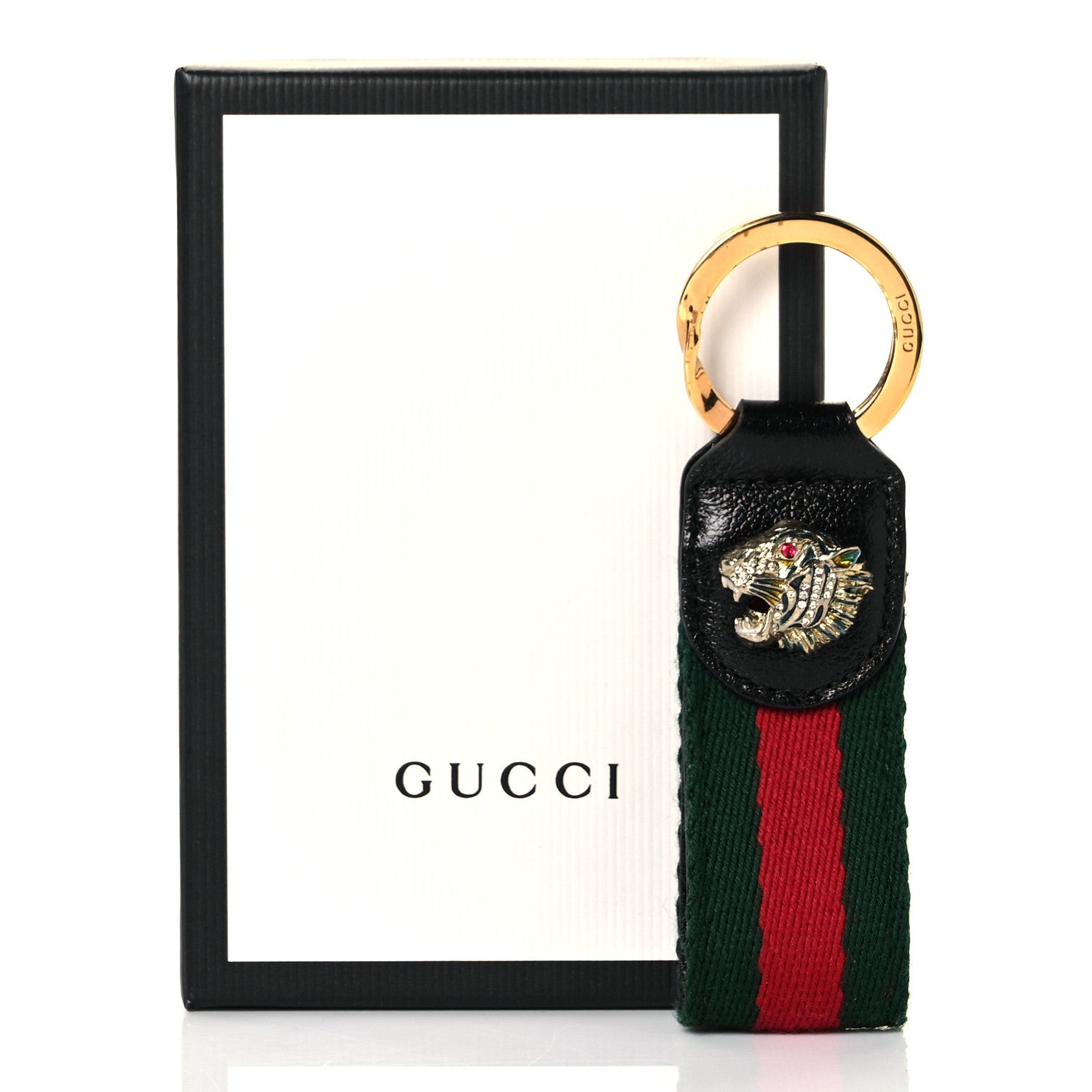 Gucci Nylon Calfskin Web Rajah Key Ring Black 5 of 5