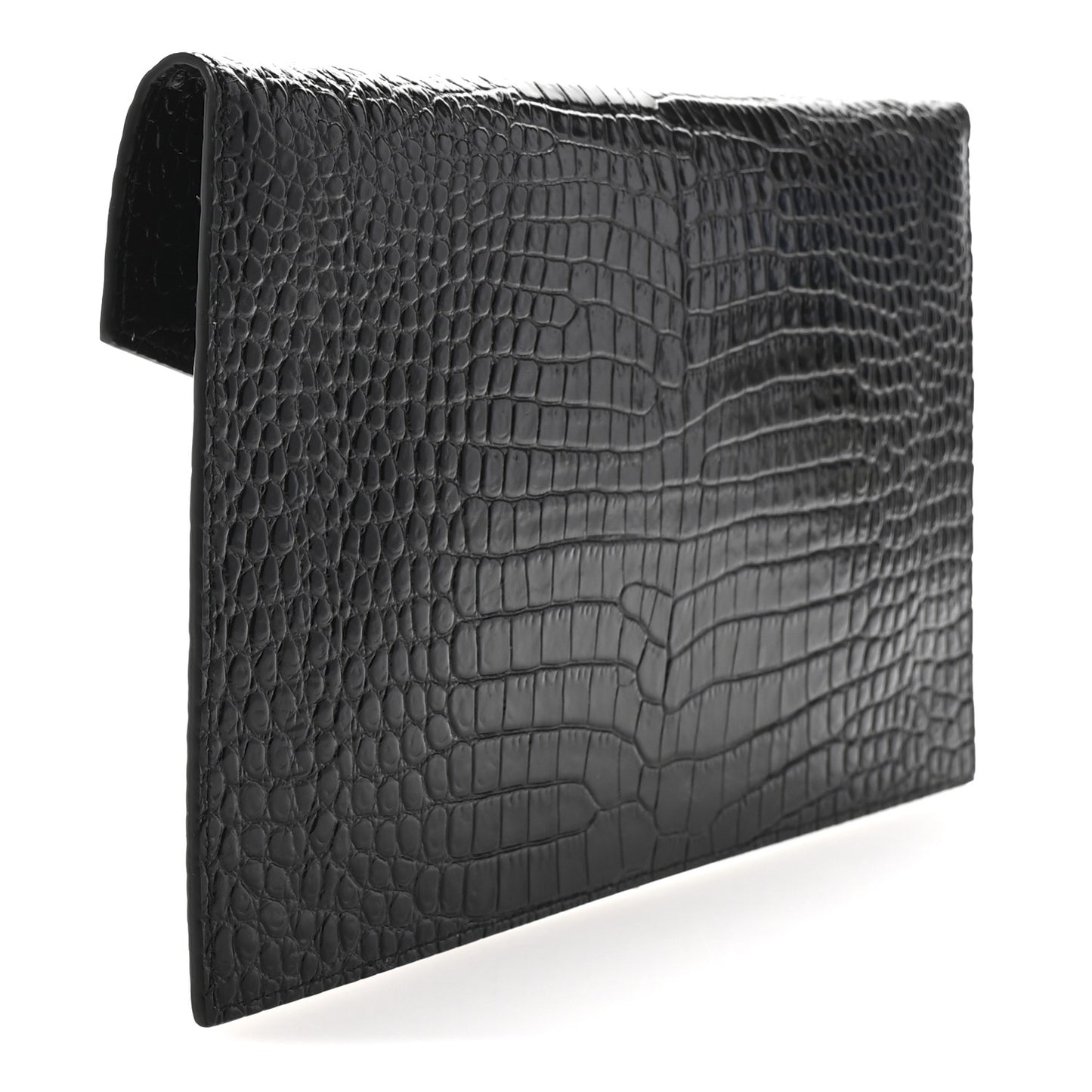 Calfskin Crocodile Embossed Uptown Monogram Pouch Black