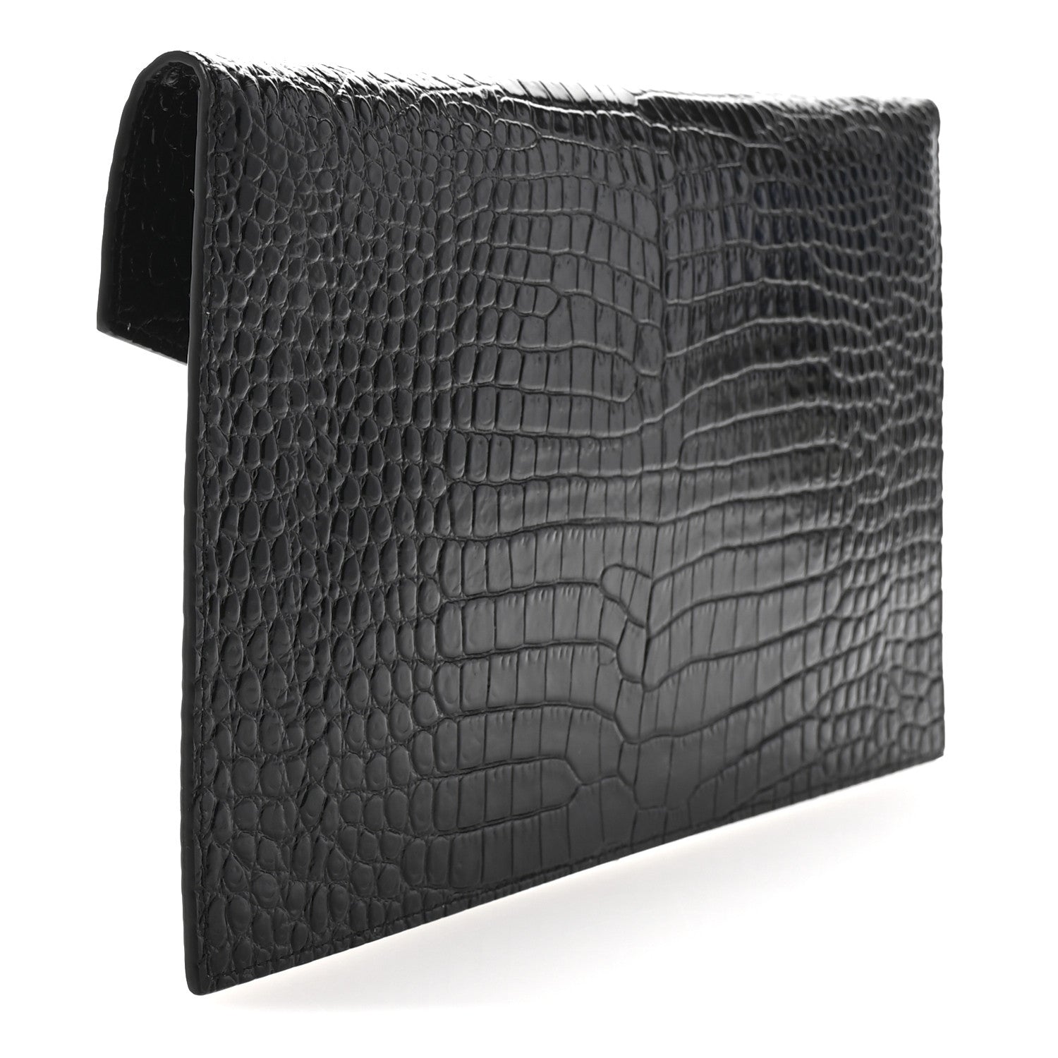 Saint Laurent Calfskin Crocodile Embossed Uptown Monogram Pouch Black 3 of 7