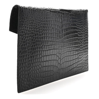 Saint Laurent Calfskin Crocodile Embossed Uptown Monogram Pouch Black 3 of 7