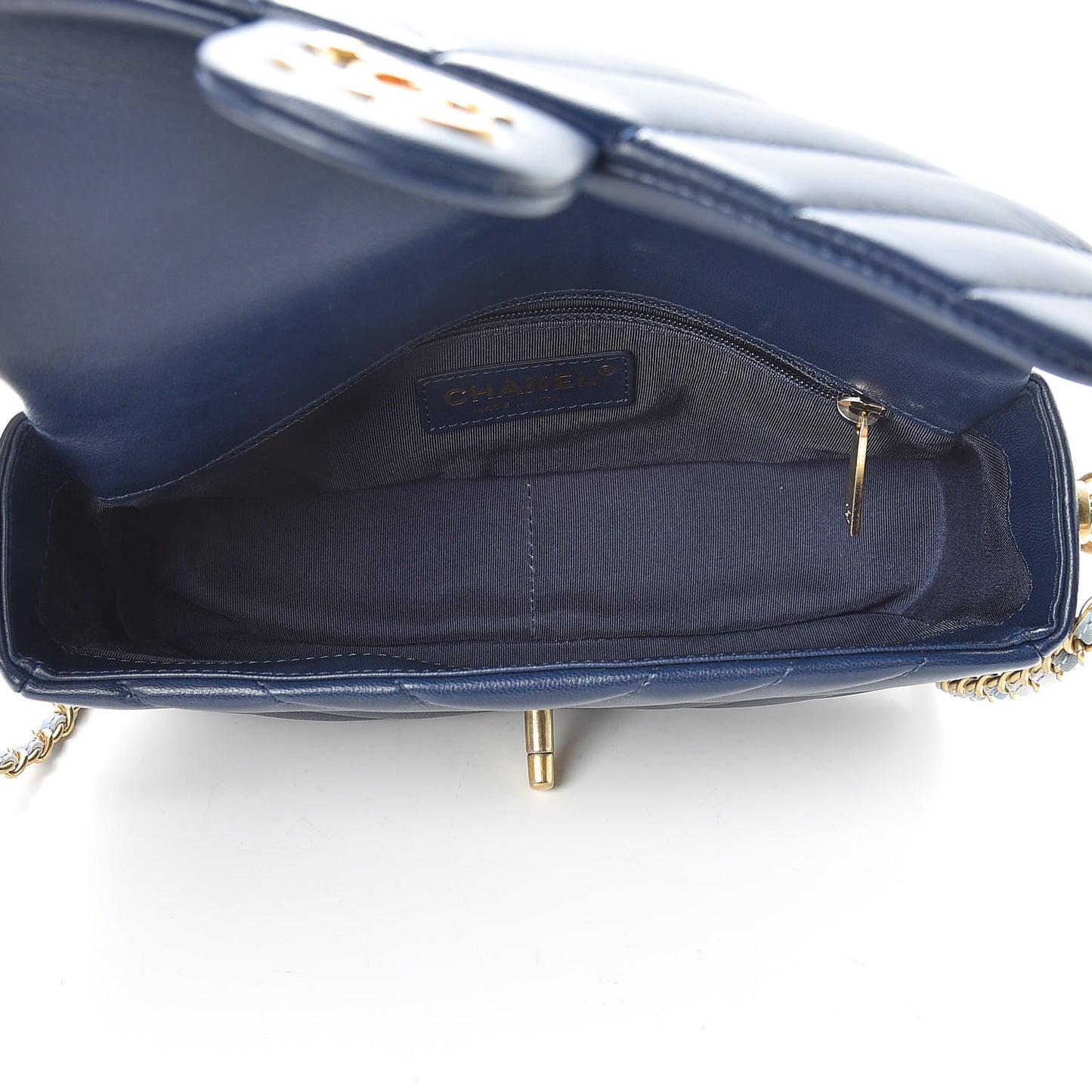 Lambskin Chevron Quilted Mini Chain Around Rectangular Flap Blue
