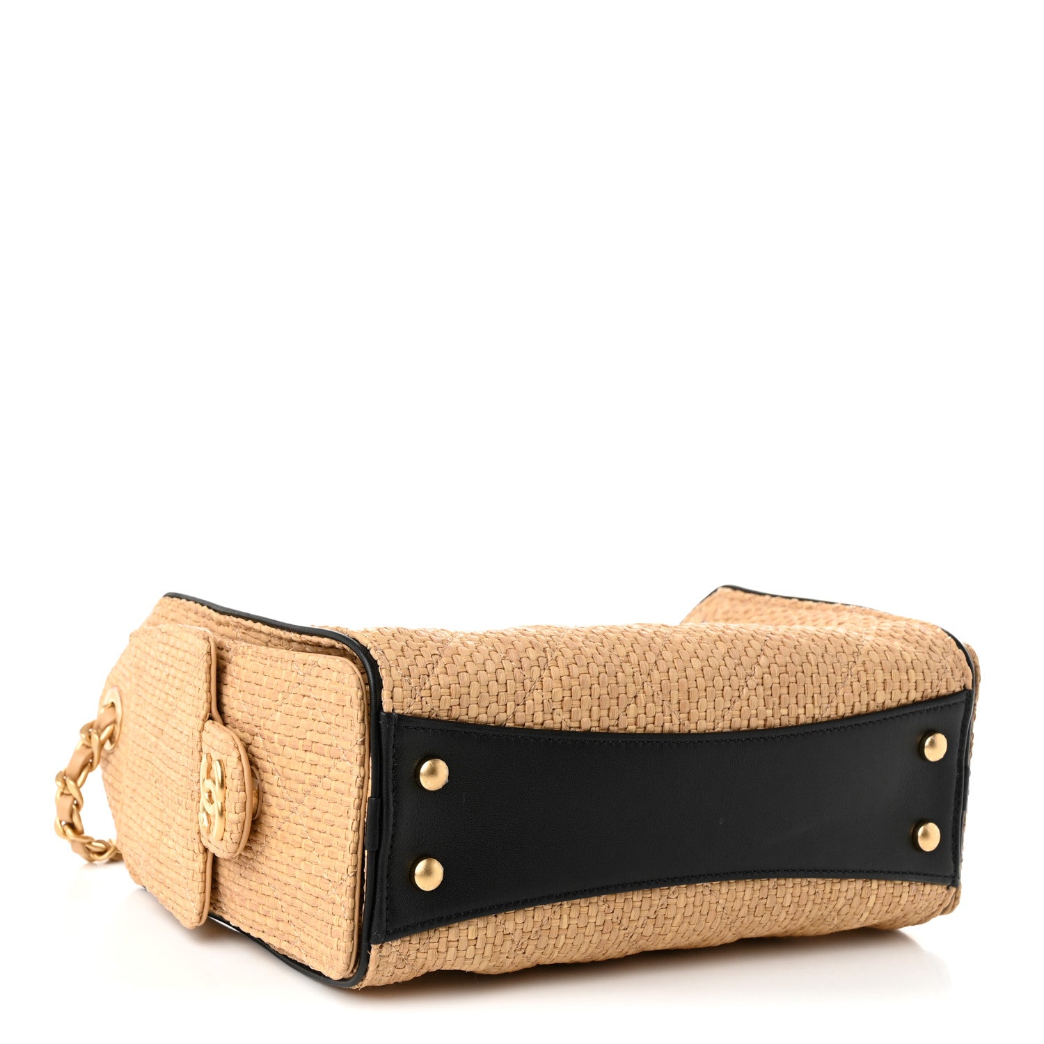 Chanel Braided Raffia Calfskin Quilted Mini Chanel 25 Handbag Beige Black 4 of 10