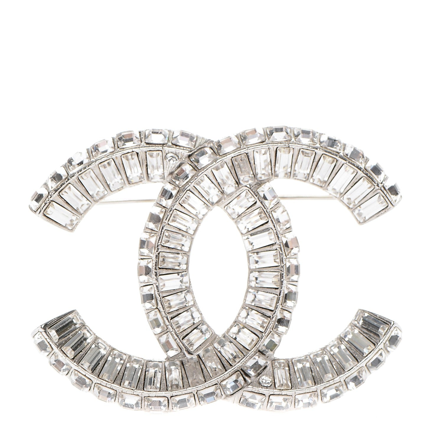 Chanel Baguette Crystal CC Brooch Silver 1 of 4