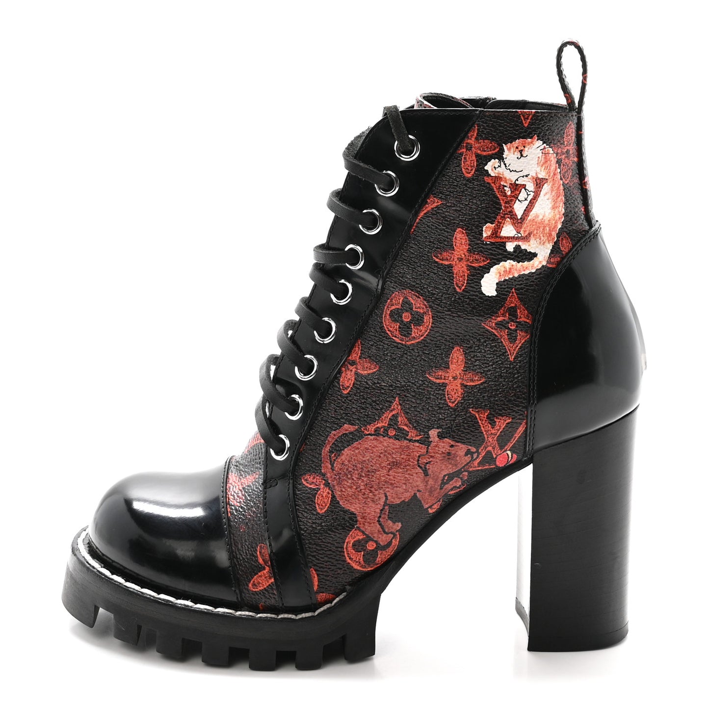 Patent Calfskin Catogram Star Trail Ankle Boots 36 Black Marron
