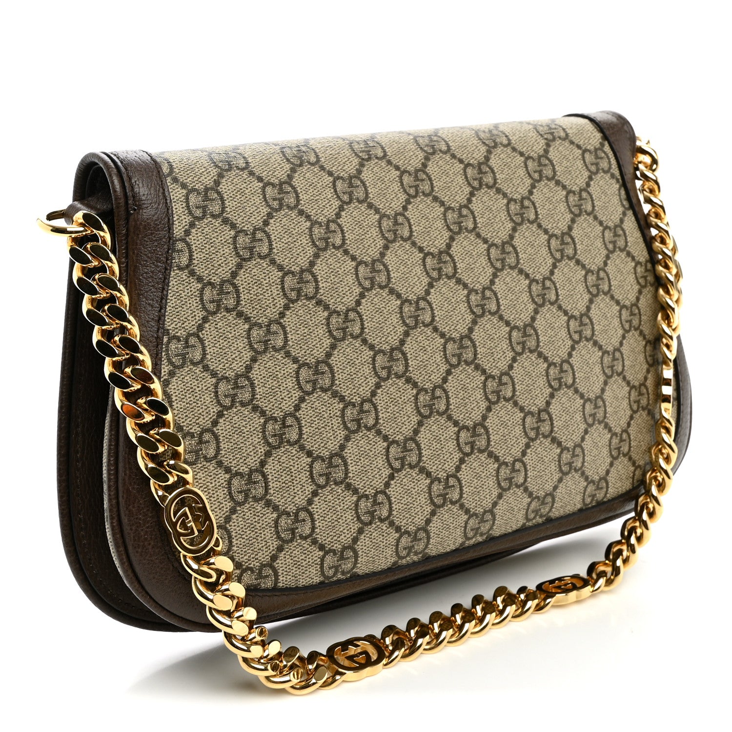 Gucci GG Supreme Monogram Textured Dollar Calfskin Blondie Chain Shoulder Flap Bag Beige Ebony New Acero 2 of 9
