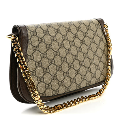 Gucci GG Supreme Monogram Textured Dollar Calfskin Blondie Chain Shoulder Flap Bag Beige Ebony New Acero 2 of 9