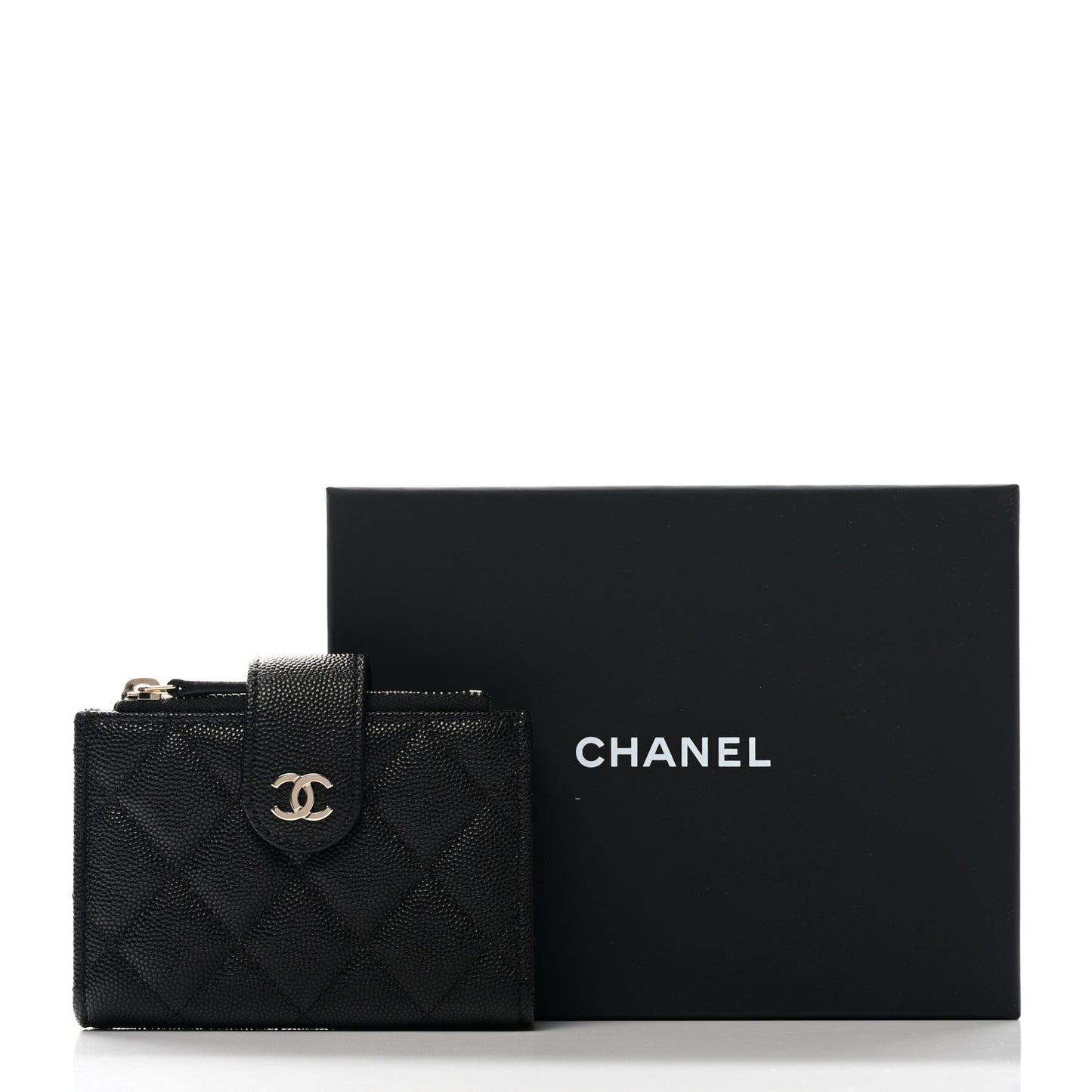 Caviar Quilted Compact Zipped Pocket Wallet Black