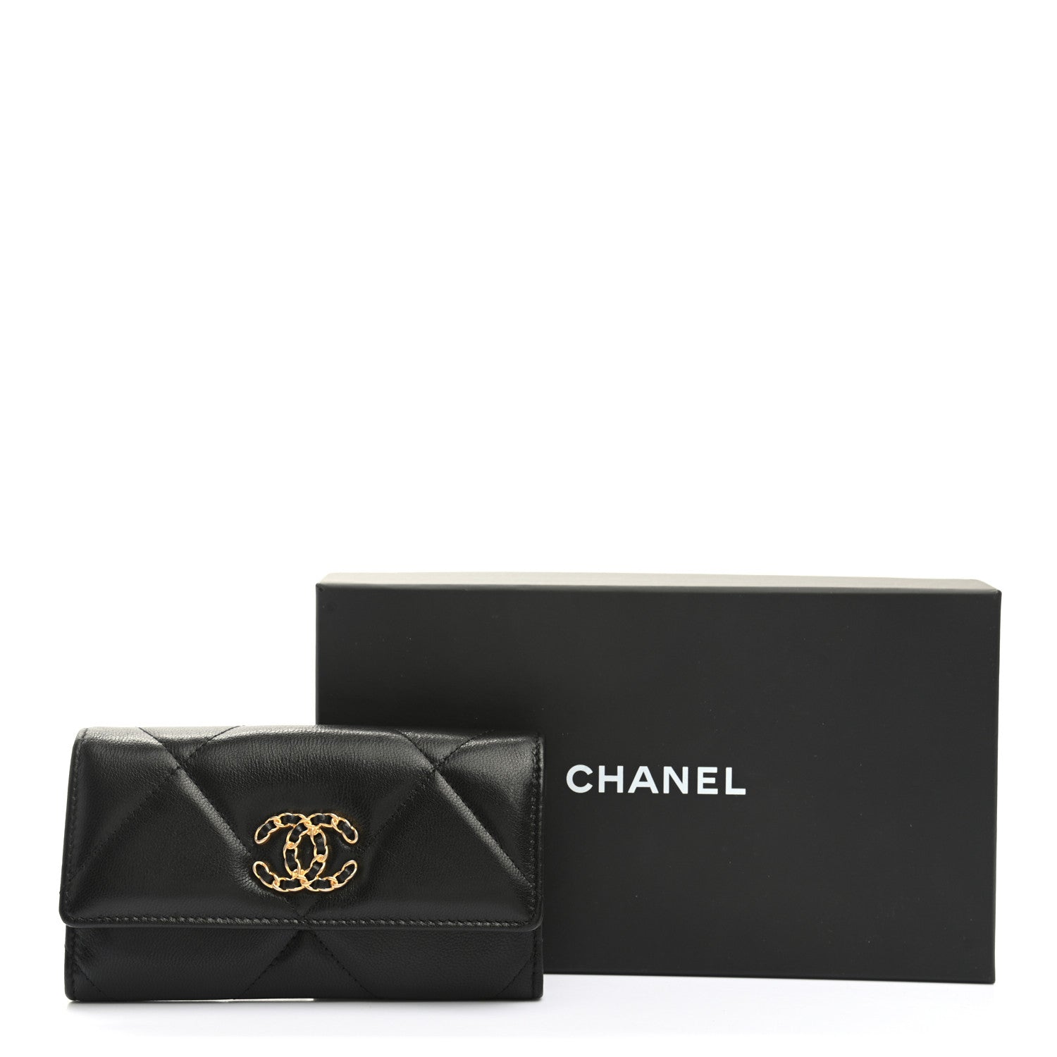 Chanel Shiny Goatskin Quilted Chanel 19 Flap Wallet Black 9 of 9