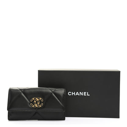 Chanel Shiny Goatskin Quilted Chanel 19 Flap Wallet Black 9 of 9