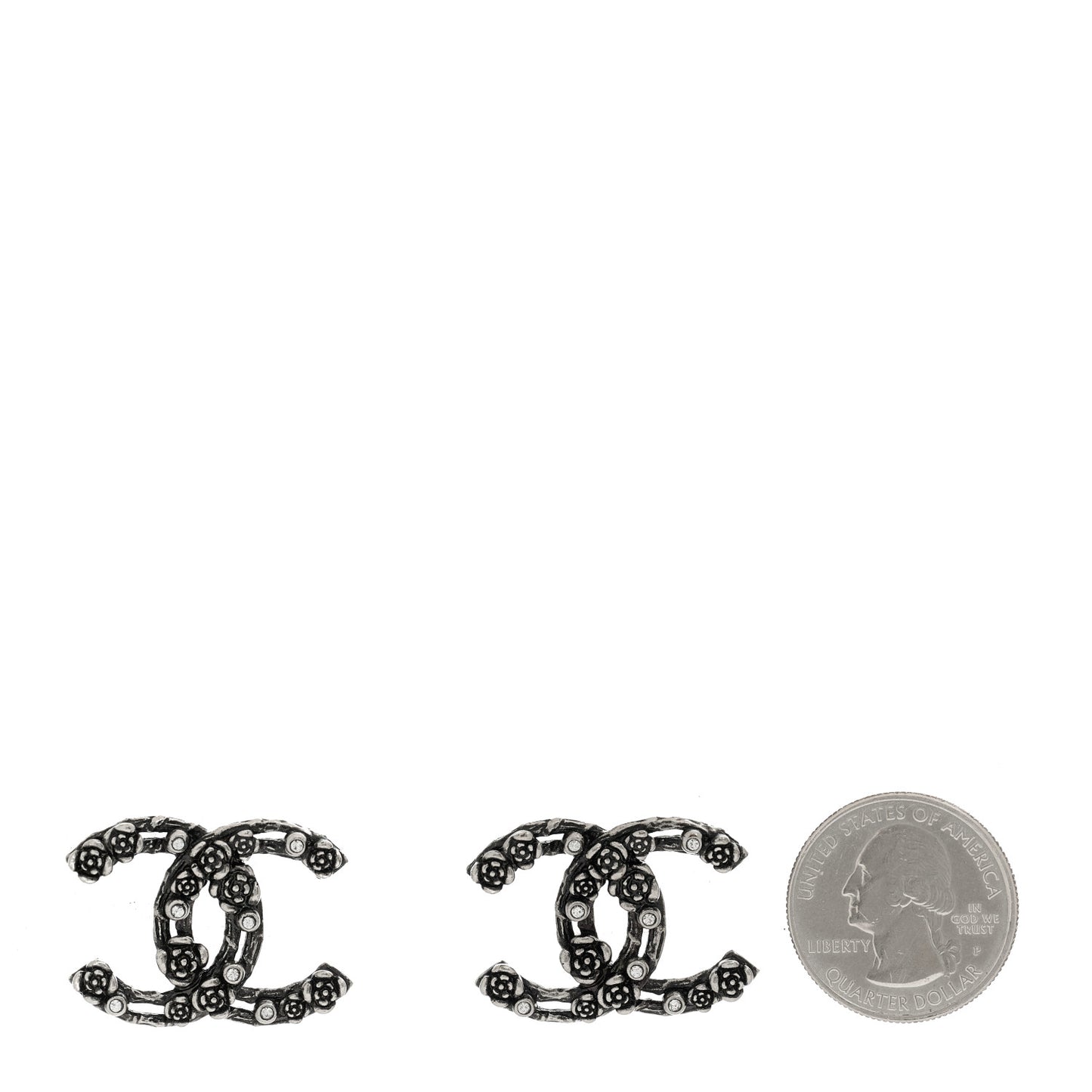 Crystal CC Camellia Earrings Ruthenium