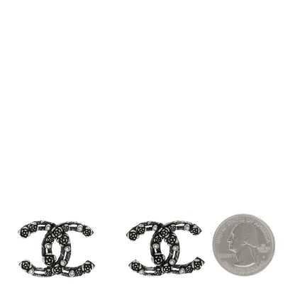Chanel Crystal CC Camellia Earrings Ruthenium 2 of 5