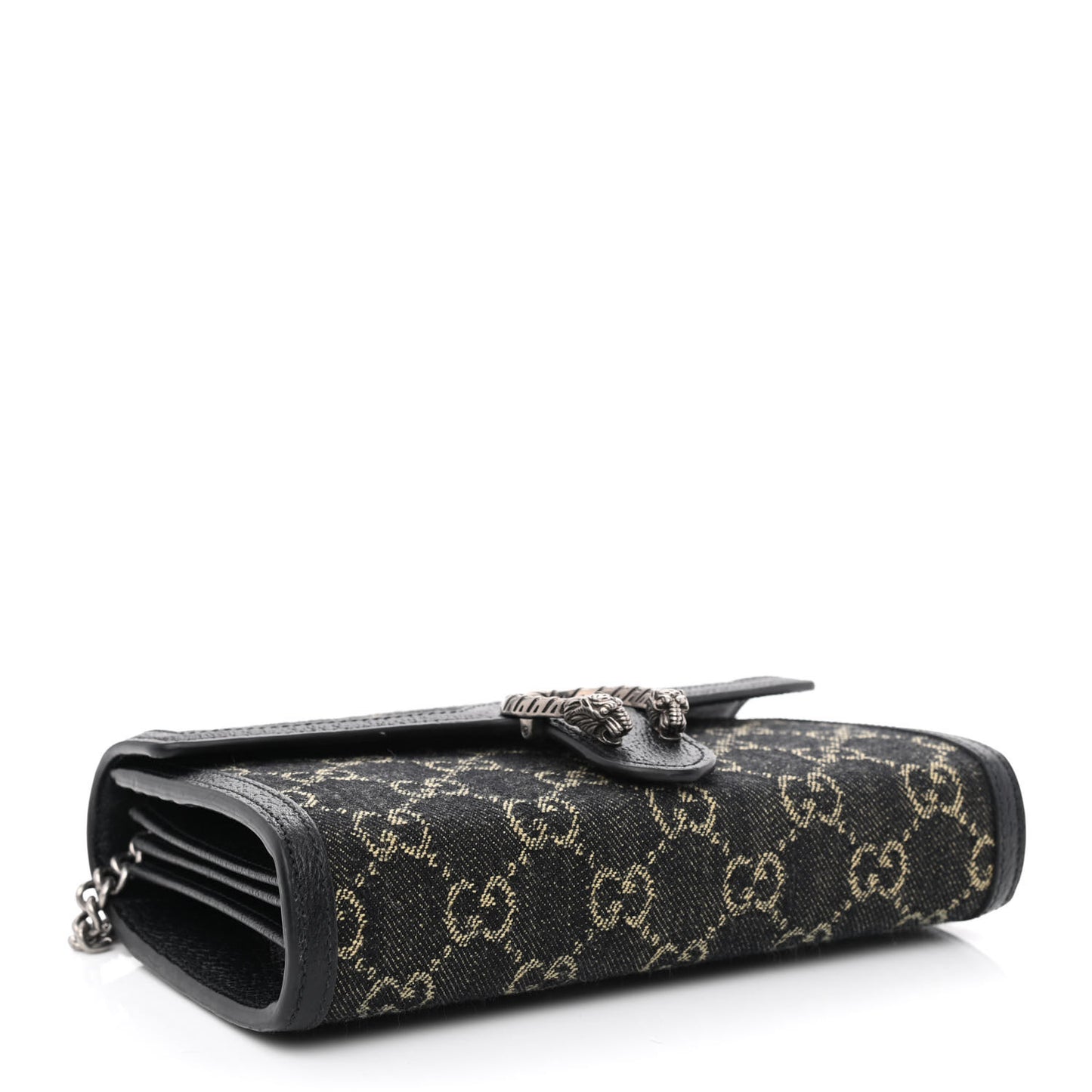 Jacquard Black Denim GG Monogram Mini Dionysus Chain Wallet Black Ivory