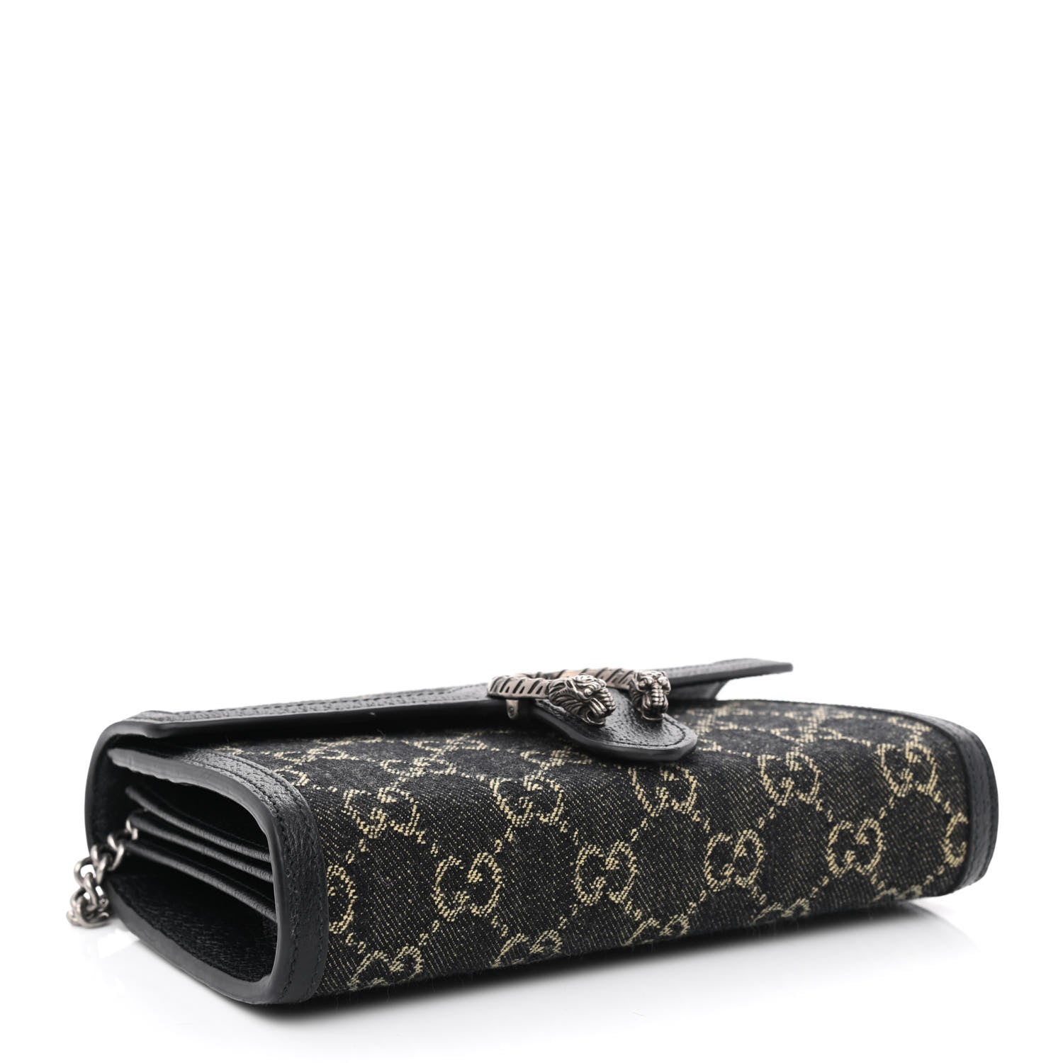 Gucci Jacquard Black Denim GG Monogram Mini Dionysus Chain Wallet Black Ivory 4 of 11