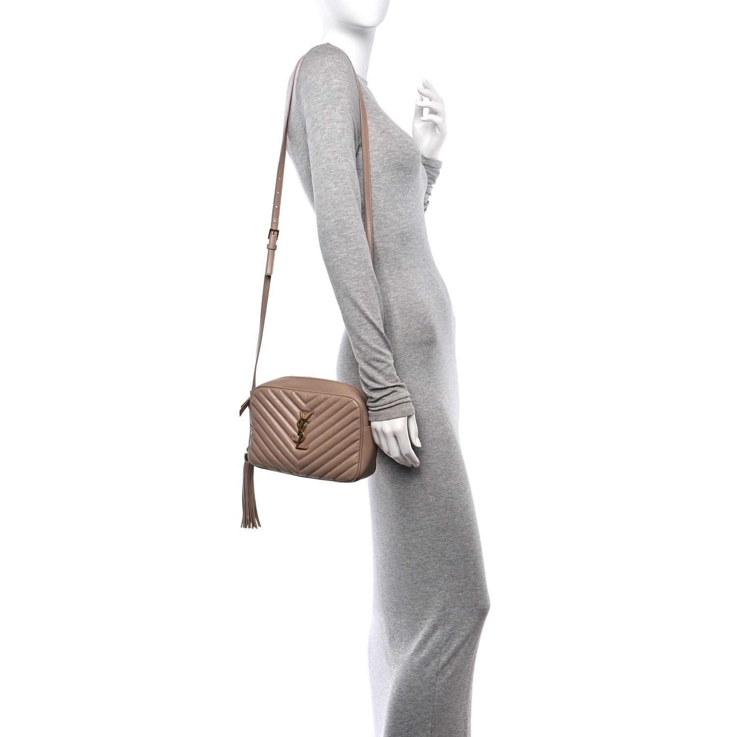 Saint Laurent Calfskin Matelasse Monogram Lou Camera Bag Dark Beige 2 of 10