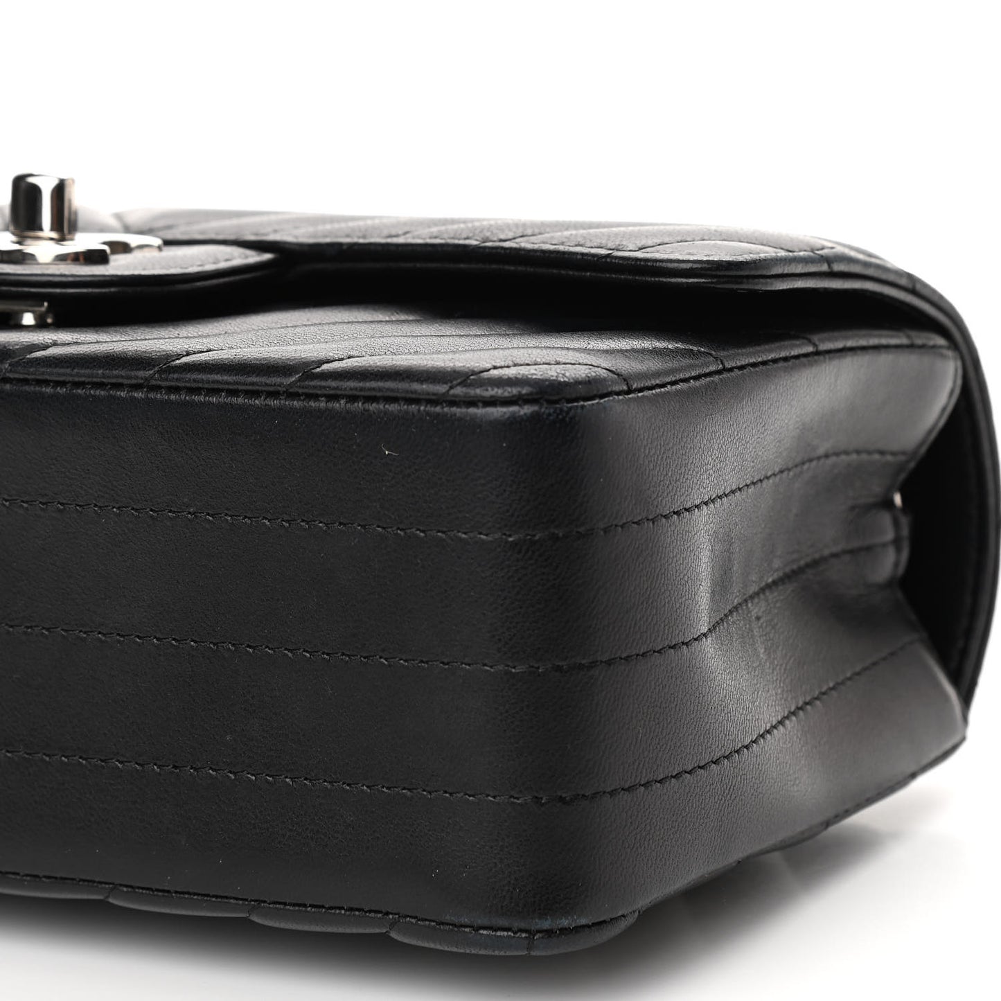 Lambskin Chevron Quilted Mini Rectangular Flap Black