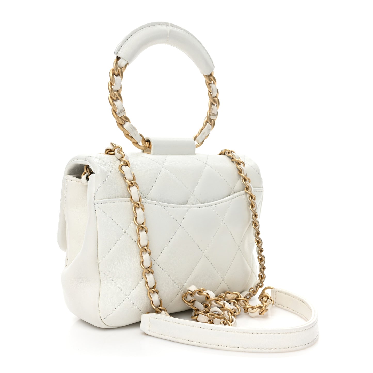 Lambskin Quilted Small Circular Handle Bag White
