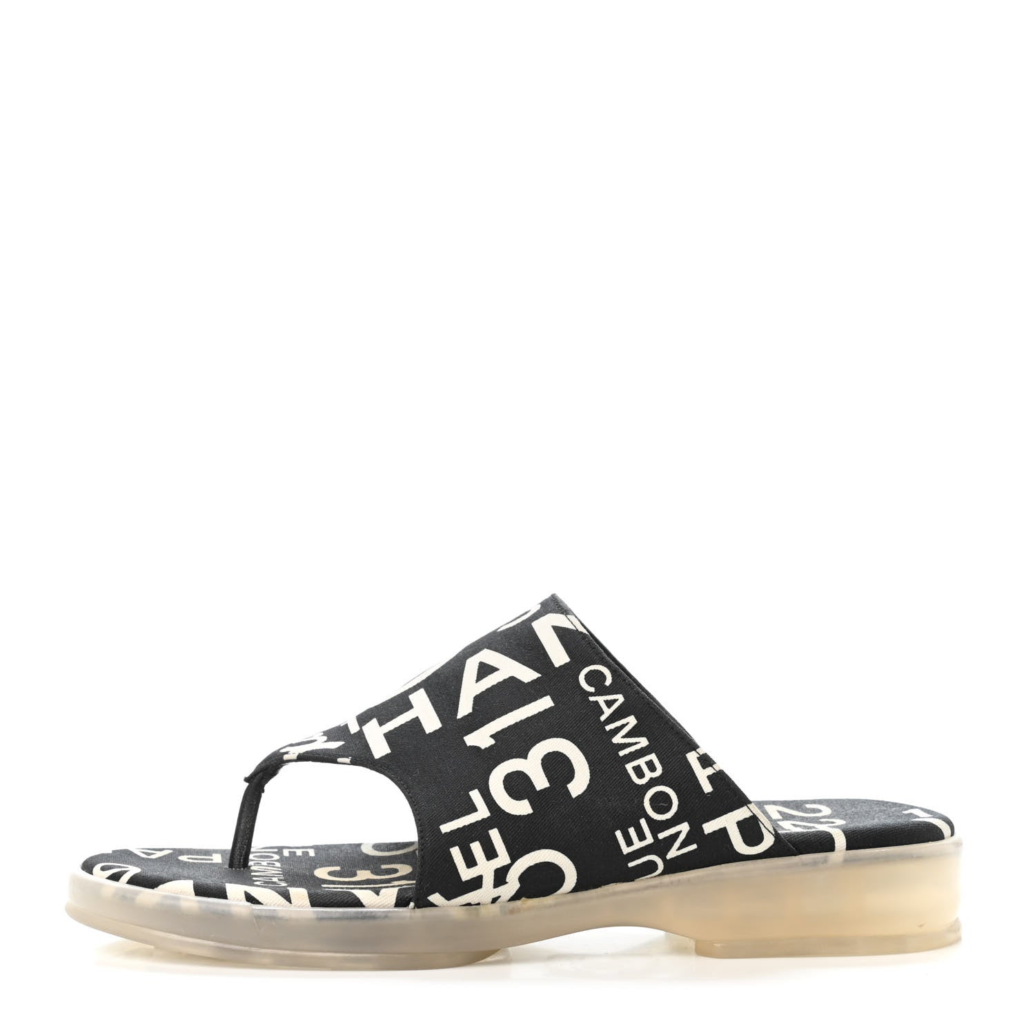 Chanel Fabric PVC Transparent CC Sandals 37 Black White 1 of 4