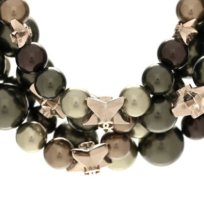 Chanel Metal Textured Bead CC Star Choker Necklace Green Gold 4 of 5