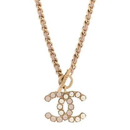 Chanel Pearl Crystal Lambskin Chain CC Dazzling Domino Necklace White Gold Pink 1 of 4
