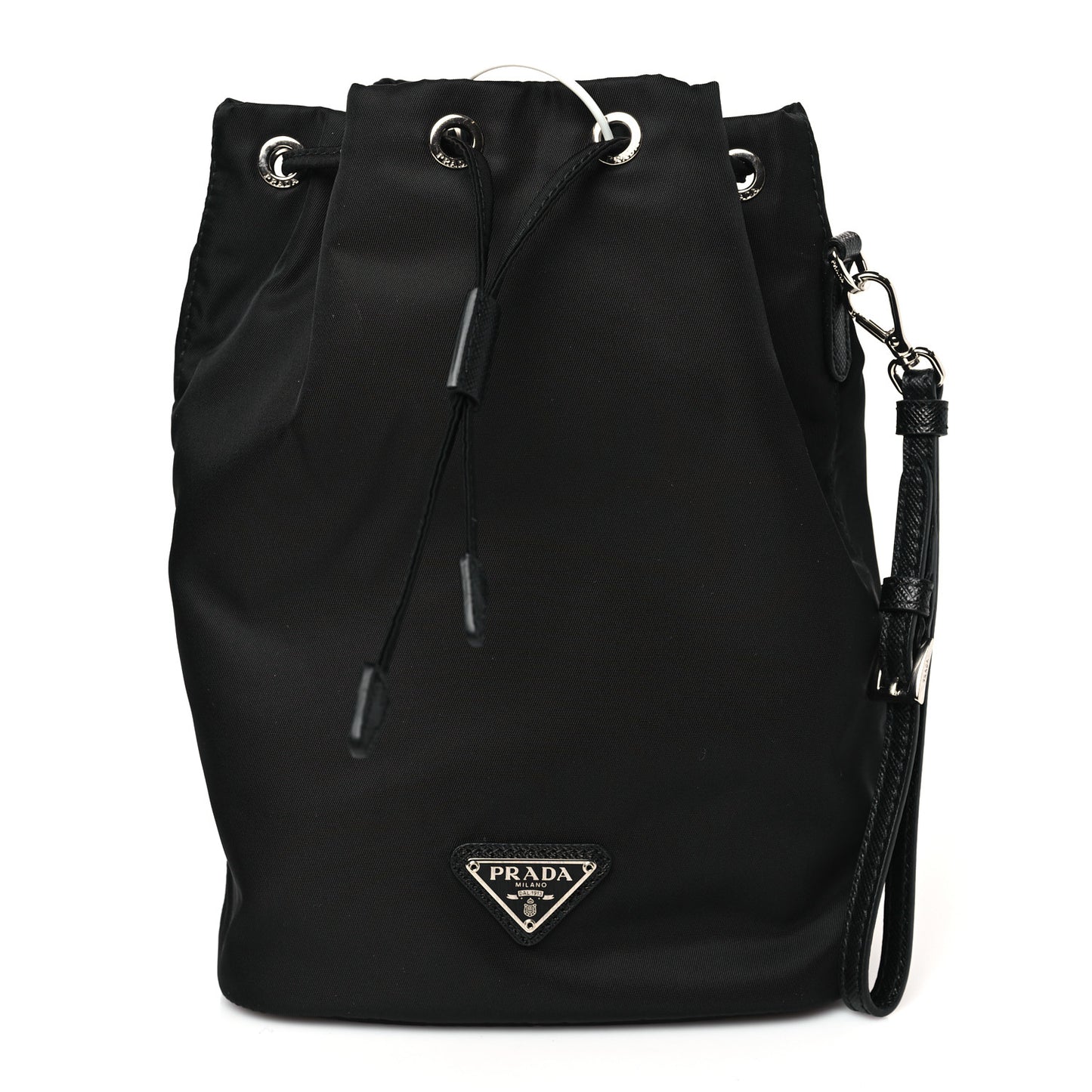 Saffiano Tessuto Nylon Vela Bucket Wristlet Black