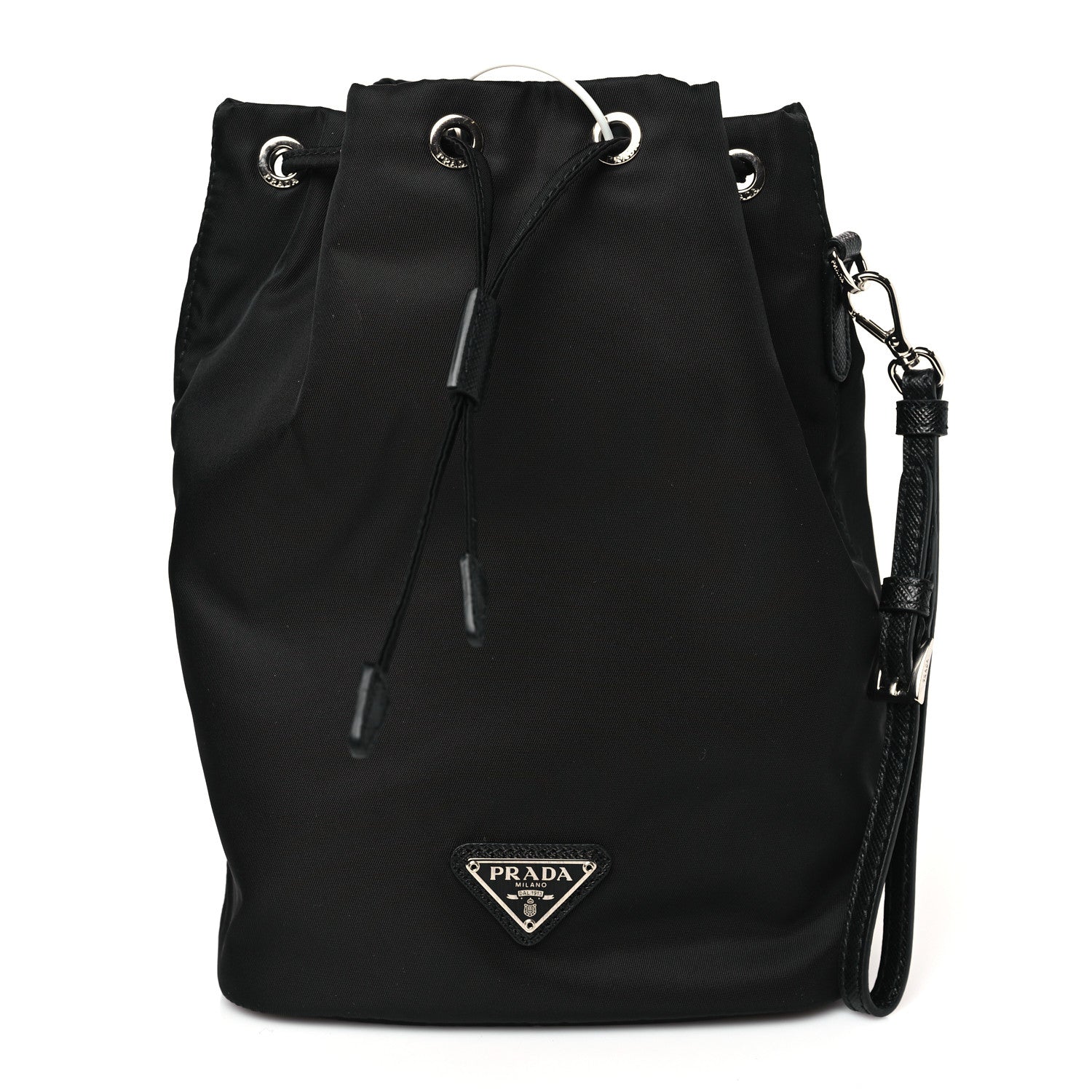 Prada Saffiano Tessuto Nylon Vela Bucket Wristlet Black 1 of 9