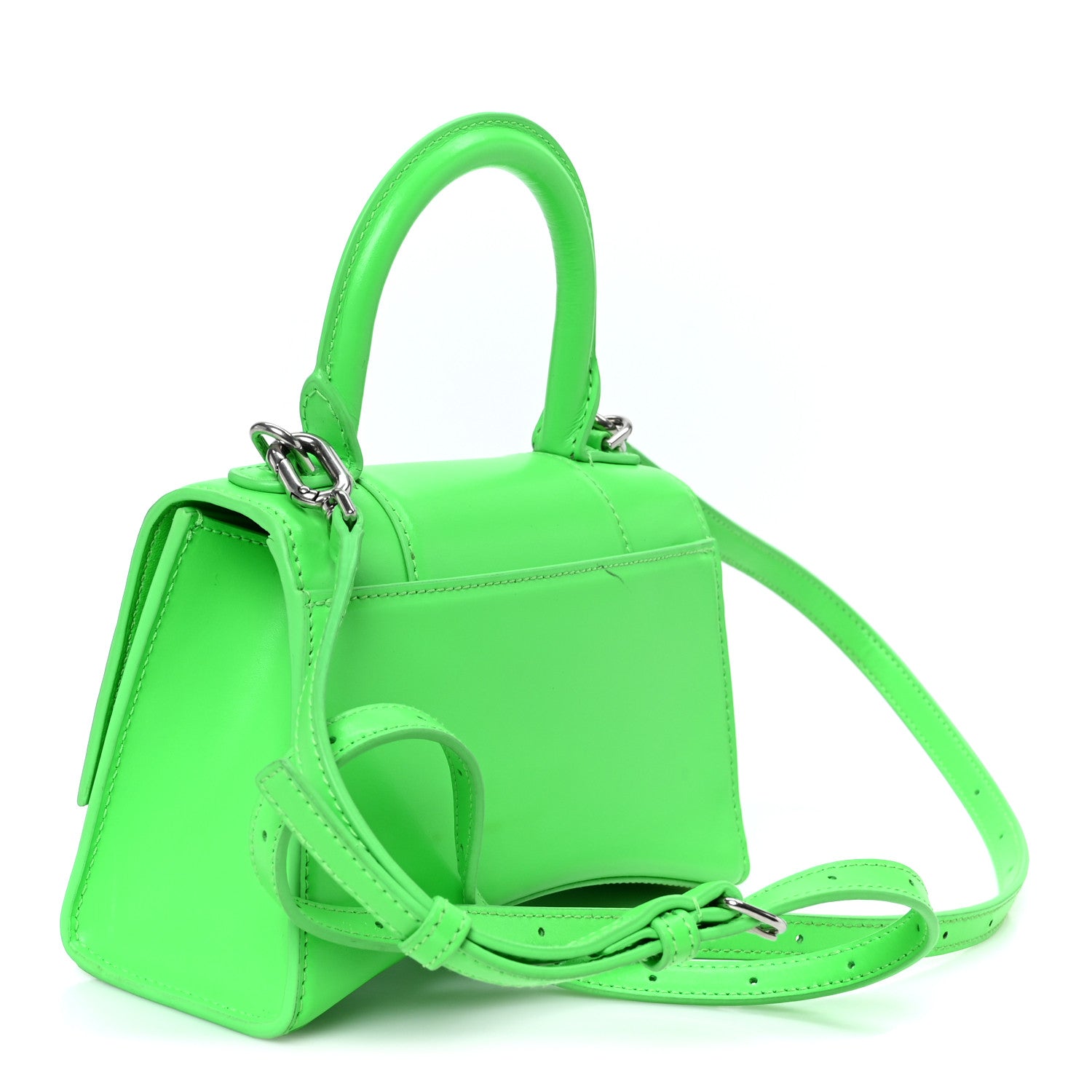 Balenciaga Shiny Box Calfskin Hourglass Top Handle Bag XS Fluo