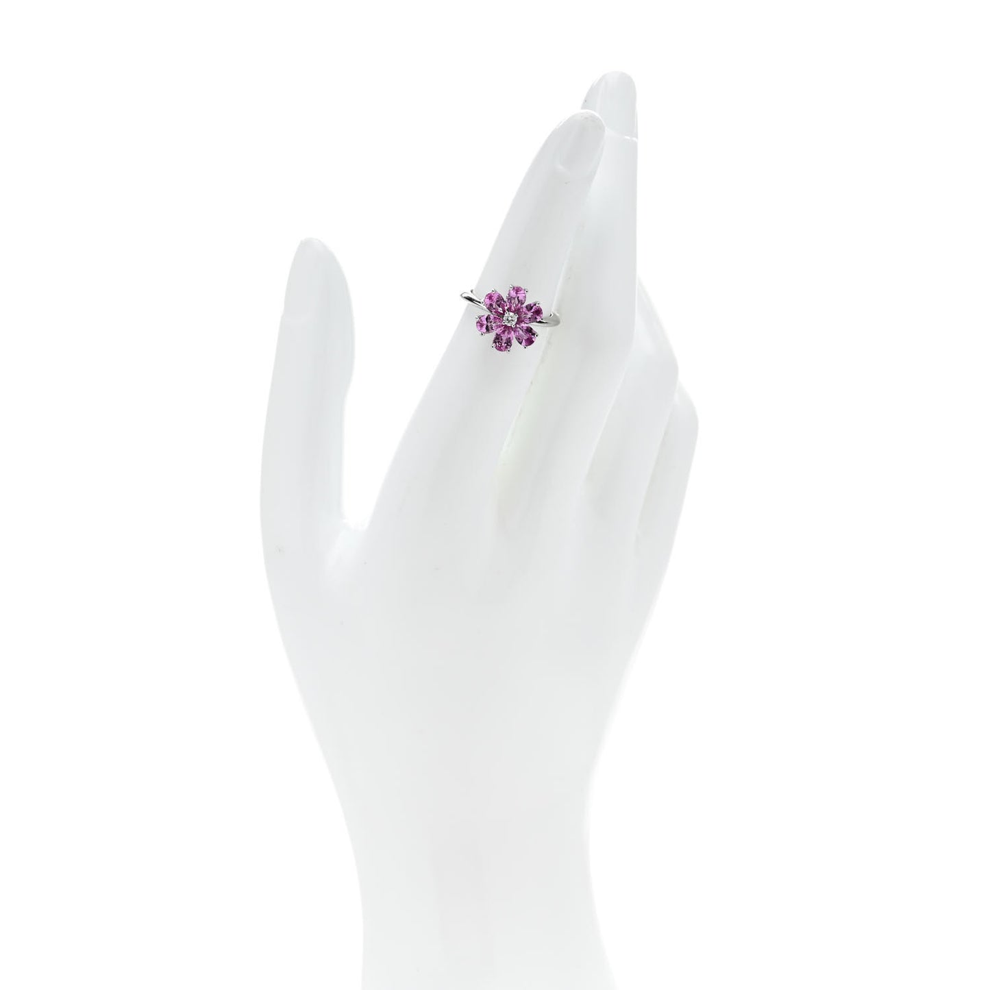 Platinum Diamond Pink Sapphire Forget-Me-Not Flower Ring 49 4.75