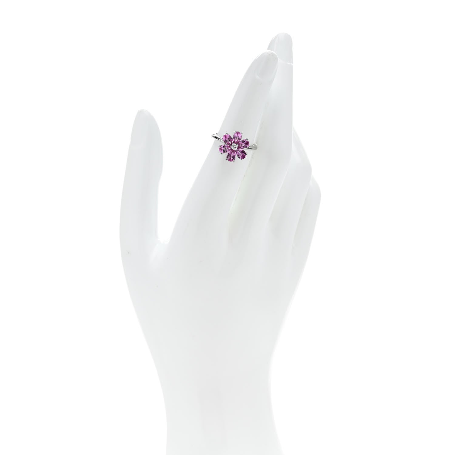 Harry Winston Platinum Diamond Pink Sapphire Forget-Me-Not Flower Ring 49 4.75 2 of 7
