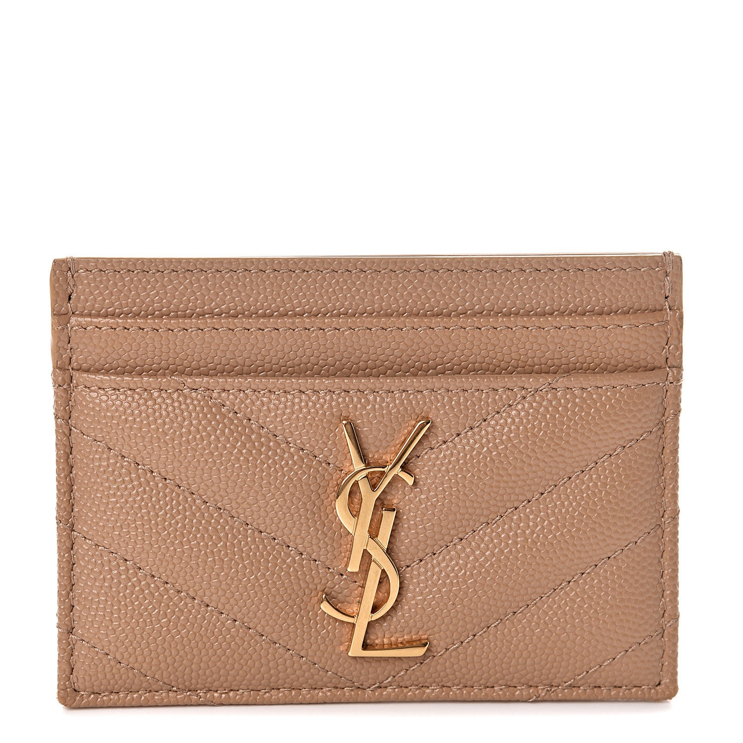 Saint Laurent Grain De Poudre Matelasse Chevron Monogram Credit Card Case Cork 1 of 7